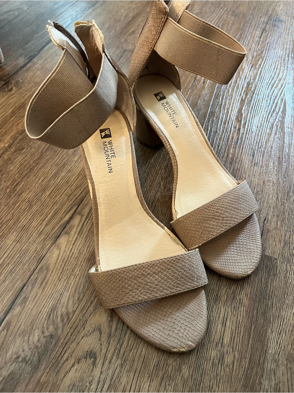 White Mountain Tan Textured Ankle-Strap Block Sandals